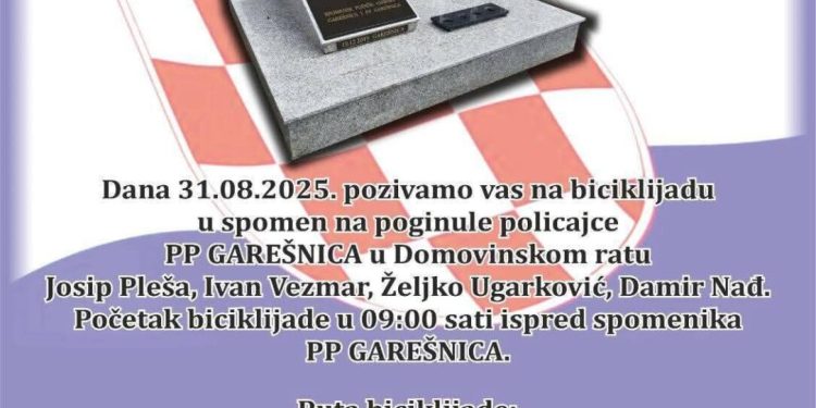 Garešnica: Biciklijada u spomen na poginule policajce – prijave su u tijeku!