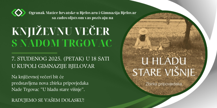 Promocija zbirke pripovjedaka Nade Trgovac „U hladu stare višnje” u Gimnaziji Bjelovar