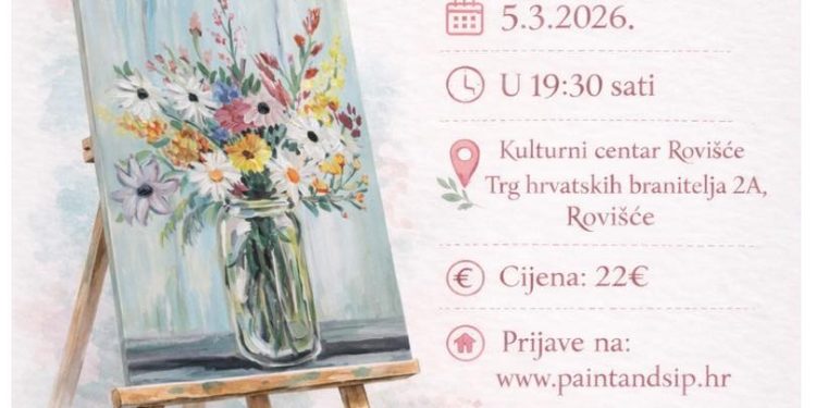 Slikanje uz čašu vina, Paint & Sip večeras u Rovišću