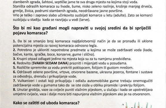 Zavod za javno zdravstvo BBŽ upozorava: Komarci se razvijaju i u najmanjoj količini stajaće vode