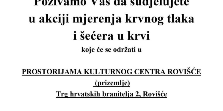 Besplatno mjerenje tlaka i šećera nastavlja se u Rovišću i Predavcu