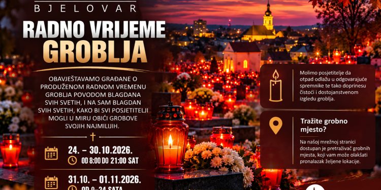 Važna obavijest za Bjelovarčane: Groblja će za blagdan Svih svetih biti otvorena cijelu noć! Donosimo raspored