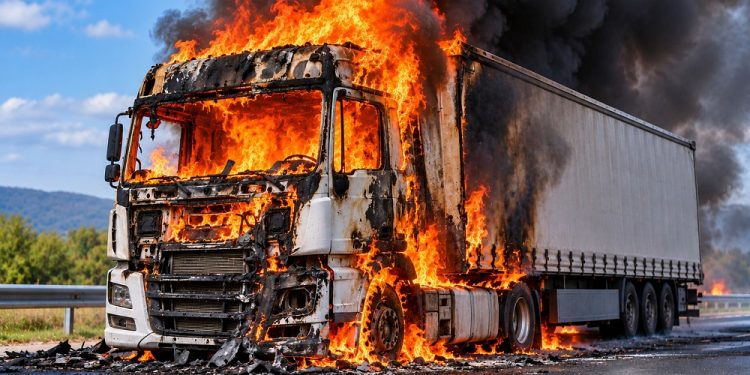 Drama na cesti kod Grubišnog Polja: Kamion se zapalio tijekom vožnje, vatra zahvatila i kabinu!