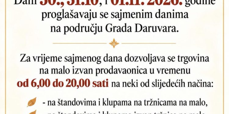 Daruvar proglasio tri sajmena dana: Evo što se smije prodavati i do kada!